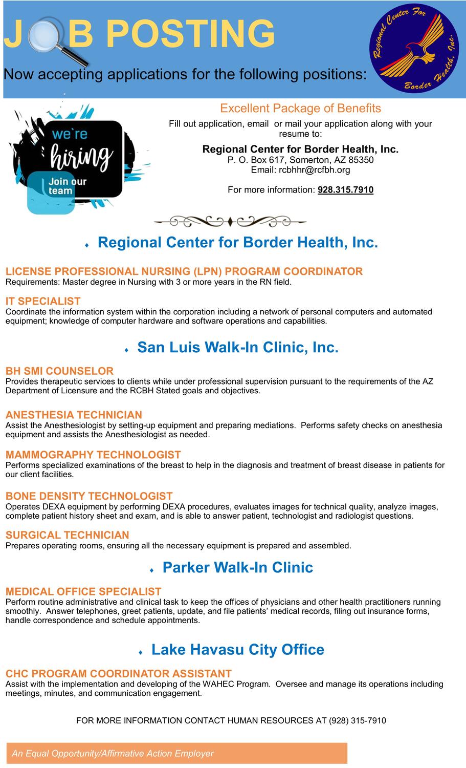 Job Opportunities - Regional Center For Border Health, Inc.